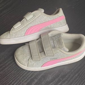 Girls Puma Sparkly Sneakers Silver and Pink Size 10